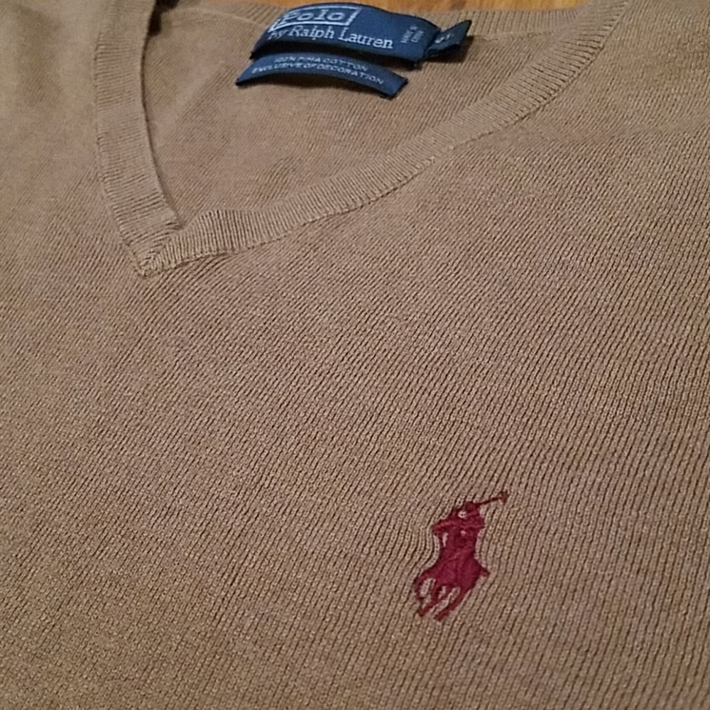 Polo v-neck sweater Pima Cotton brown XL
